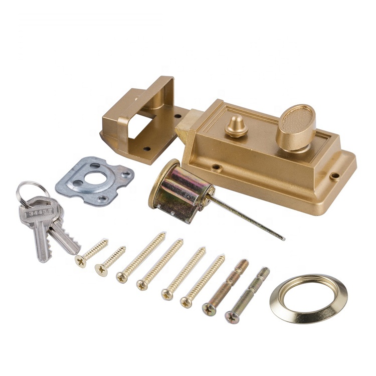 Zinc Alloy Security Night Latch Rim House Gate Door Lock dengan Key Peru Lock Dengan Brass Cylinder Door Rim Lock